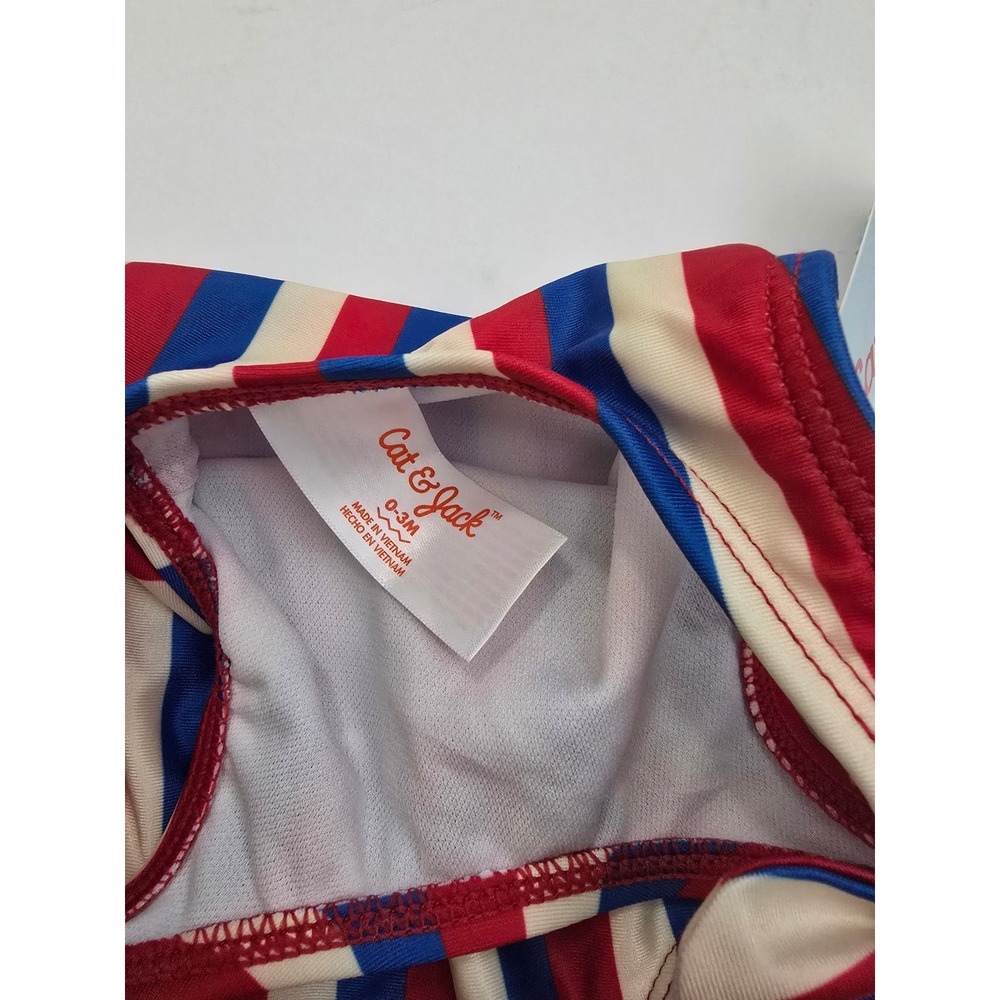 Cat & Jack Girls One Piece Swimsuit Red White Blue Striped UPF 50+ NWT 0-3M - Picture 8 of 8